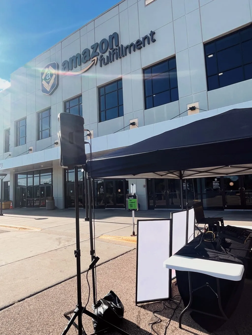 Bringing the energy to the workplace! A crisp, professional outdoor setup for the team at Amazon Fulfillment.