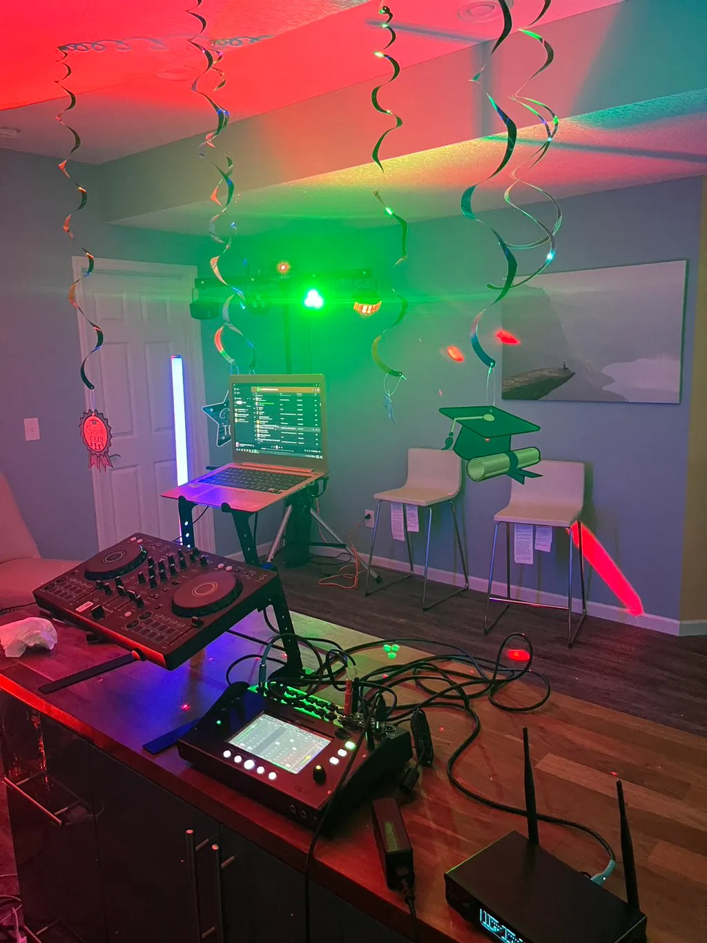 Lighting makes the party. We turned this home celebration into a high-energy club atmosphere with vibrant washes and syncopated lights.